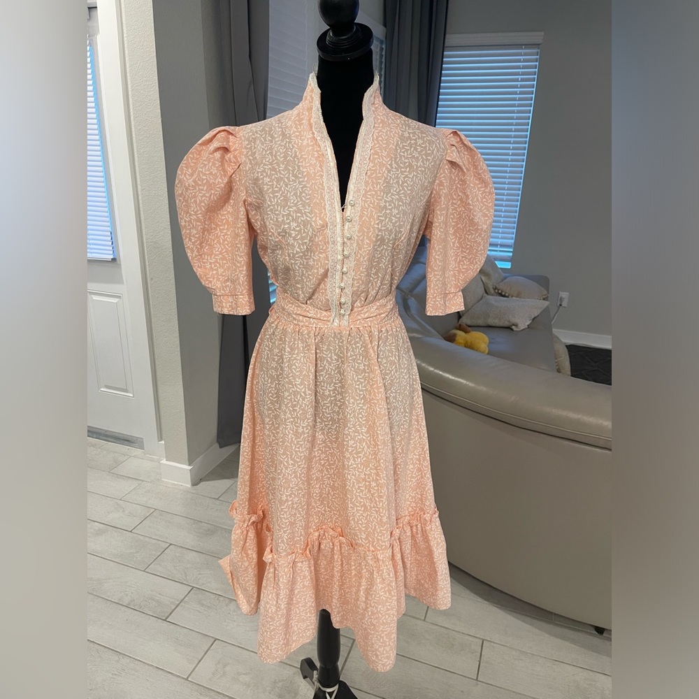 Vintage Jerry Gee Jerry Lee babydoll puff sleeves ruffle dress 13/14 US S/M